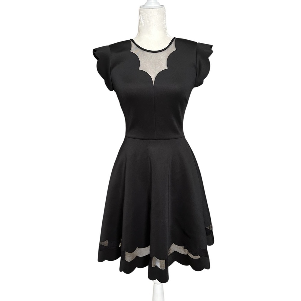 TED BAKER Sharlot Paneled Scallop Dress Black Size 0 (fits XS–S)